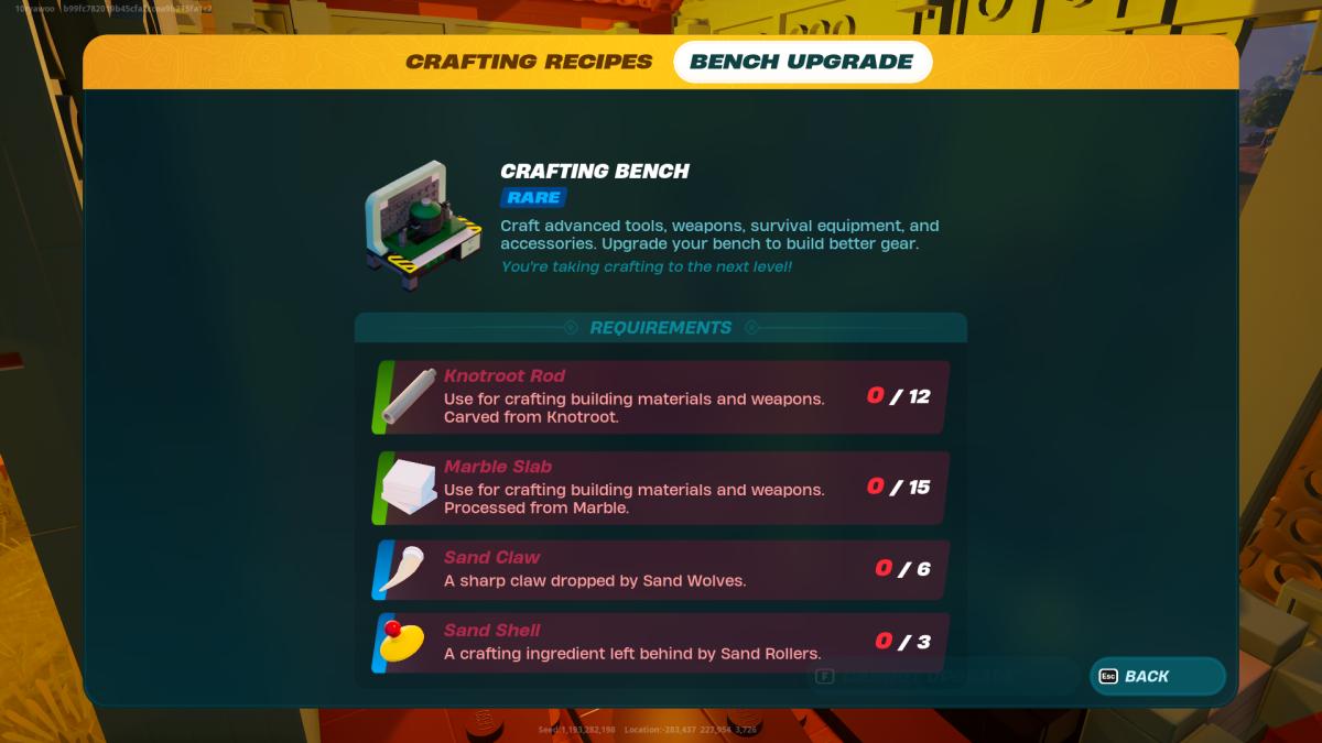 LEGO Fortnite Crafting Bench upgrade